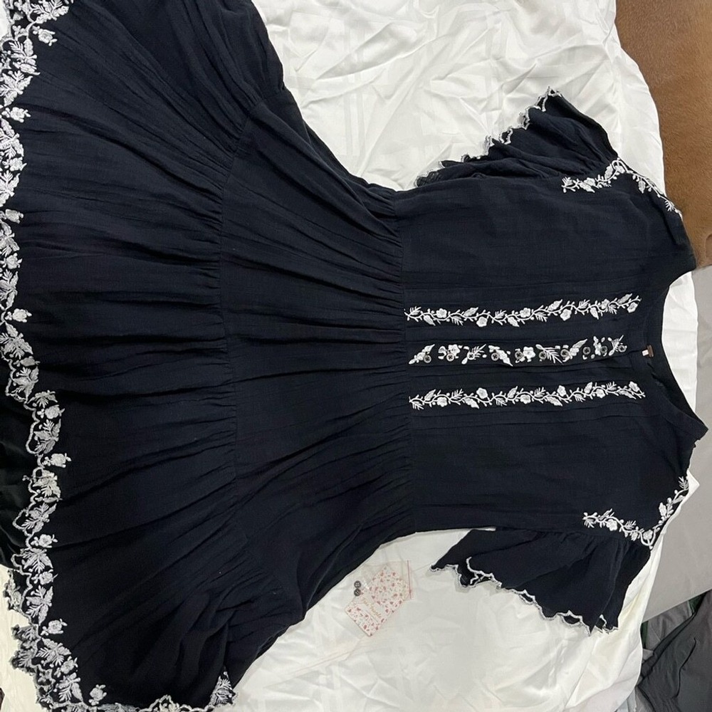 FREE PEOPLE Santiago Mini Dress Gauze Embroidered Cotton Size‎ Small, NWT's - Picture 10 of 11